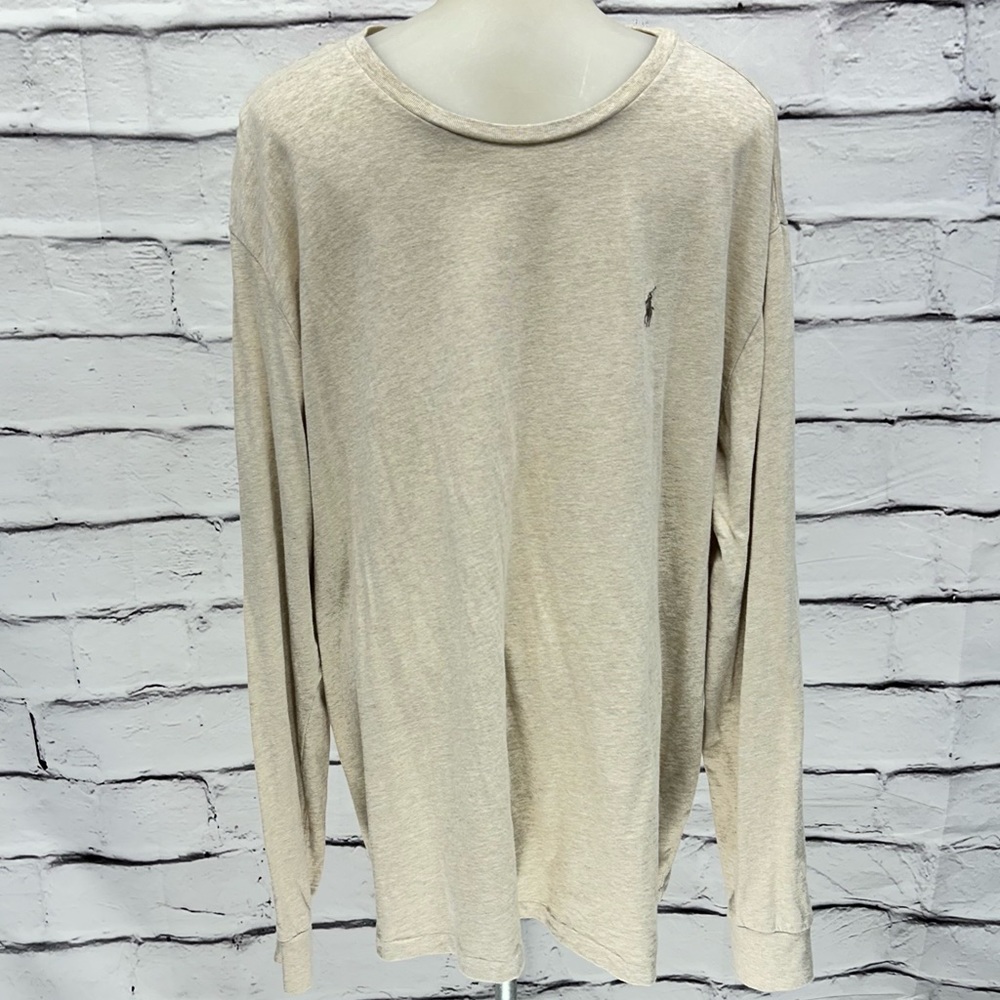 POLO RALPH LAUREN Men’s Top Pullover Long Sleeve Logo Heather Tan Sz XL … - Picture 2 of 10